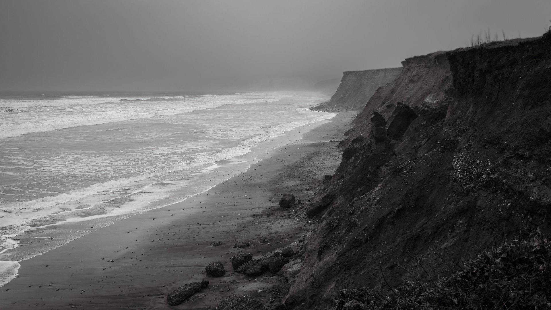 Moody black and white coastal cliff, Isle of Wight